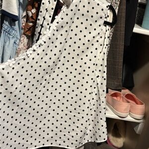 SHEIN Curve Half Shoulder Black and White Polka Dot Blouse